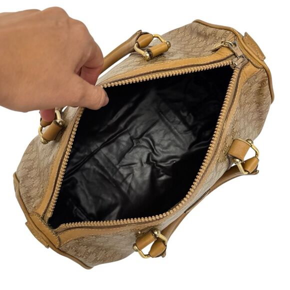 Celine Authentic Women's Tan Coated Canvas Leather Trim Macadam Boston Bag - Picture 4 of 10